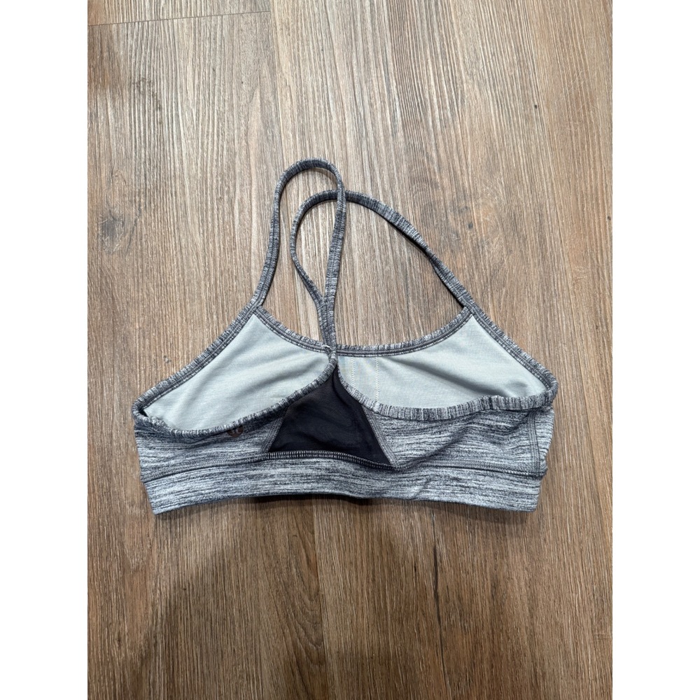 Lululemon Flow Y Bra Heathered Black White Space Dye Yoga Sports Bra Size 4
